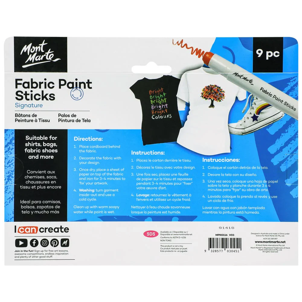 Mont Marte - Fabric Paint Sticks Signature 9pc - Image 3