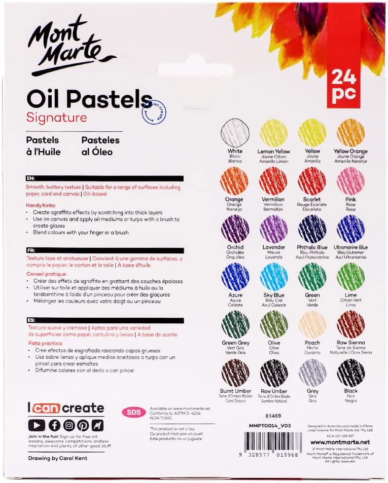 Mont Marte Oil Pastels 24pc - High Quality Pigments - Image 4